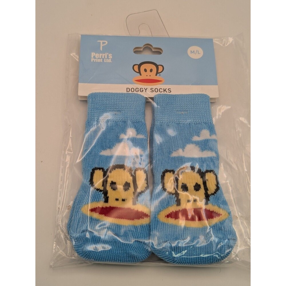 Paul Frank Julius Monkey Doggy Socks Perri's Print Blue Cloud Medium Large NWT